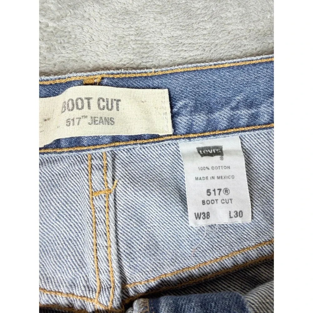 Vtg Levis 517 Boot Cut Jeans 38x30 Light Wash USA Made Distressed